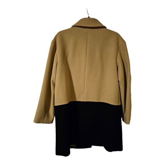 TALBOTS Black & Beige Color-Block Wool Coat - Size 12P - Picture 3 of 8